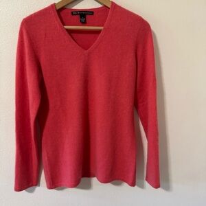 McDuff Essential Cashmere V Neck Pullover Sweater Coral Luxury-Small
